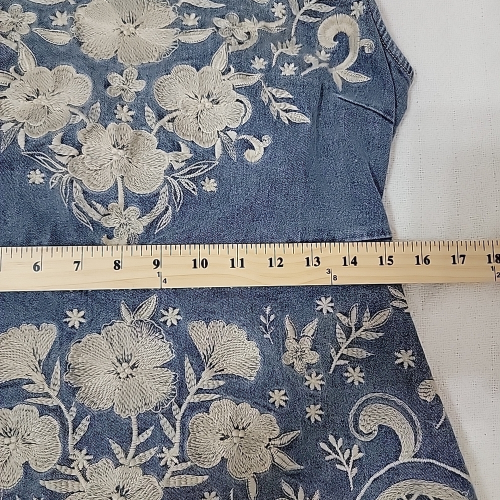 Savanna Jane Denim Blue Sleeveless Embroidered Mini Dress - Picture 7 of 9